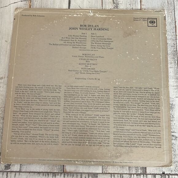 Bob Dylan “John Wesley Harding” 1967 Vinyl - Picture 2 of 5